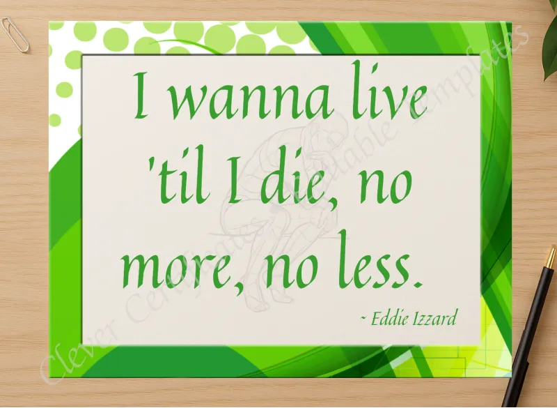 Professional preview of Eddie Izzard On Life Quotation certificate on high-quality stationery paper, ideal for showcasing the final look.