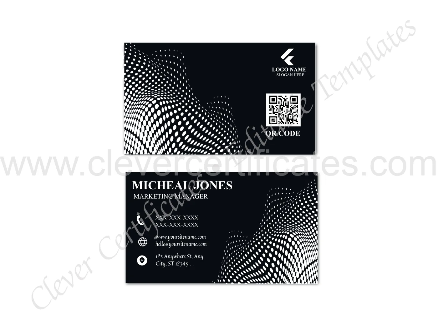 Editable Polka Dot Pattern Business Card — Certificate Template Preview