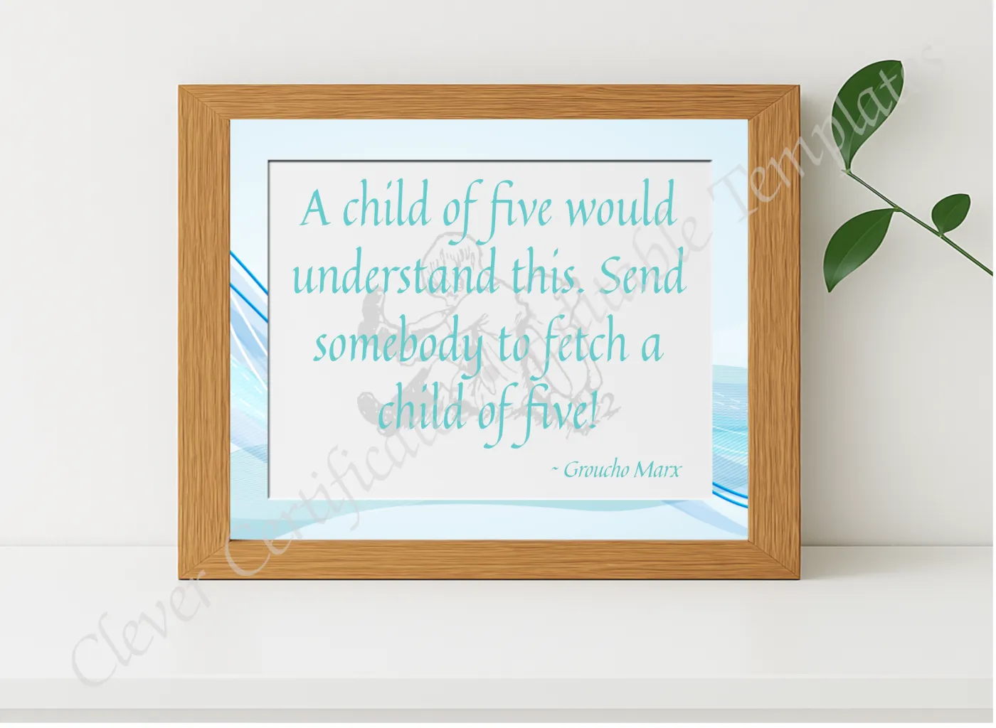 Realistic mockup featuring Groucho Marx Quotation displayed within a modern frame, set against a minimalistic background.