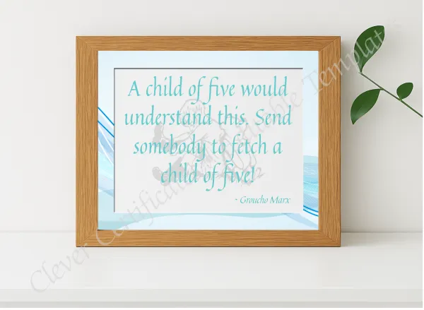 Realistic mockup featuring Groucho Marx Quotation displayed within a modern frame, set against a minimalistic background.