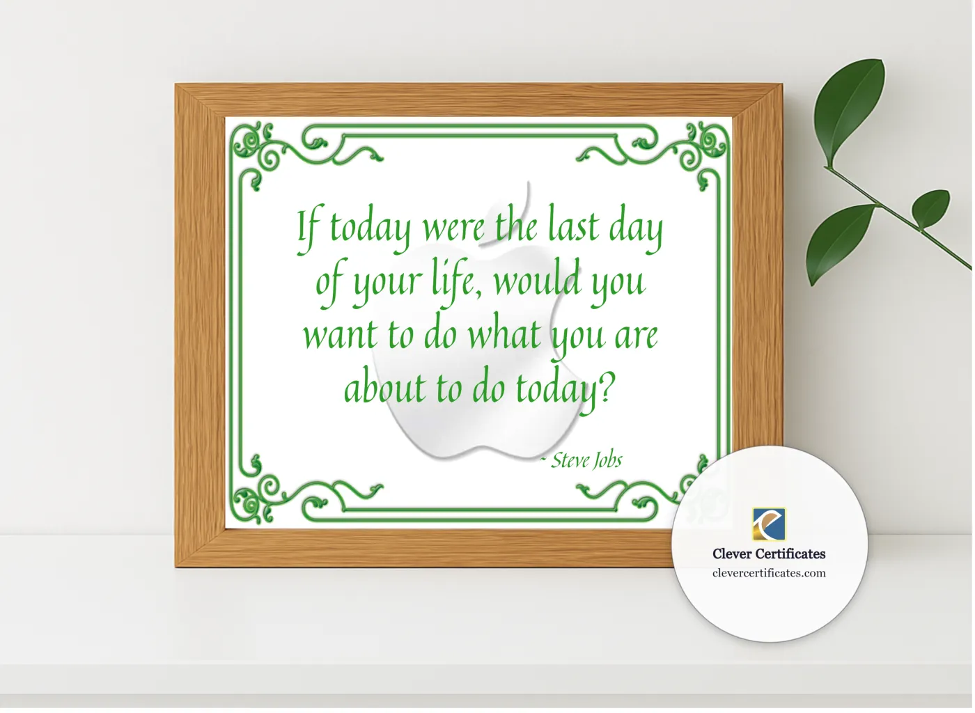 Realistic mockup featuring Steve Jobs Quotation displayed within a modern frame, set against a minimalistic background.