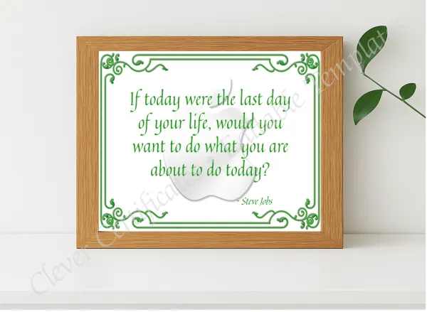 Realistic mockup featuring Steve Jobs Quotation displayed within a modern frame, set against a minimalistic background.
