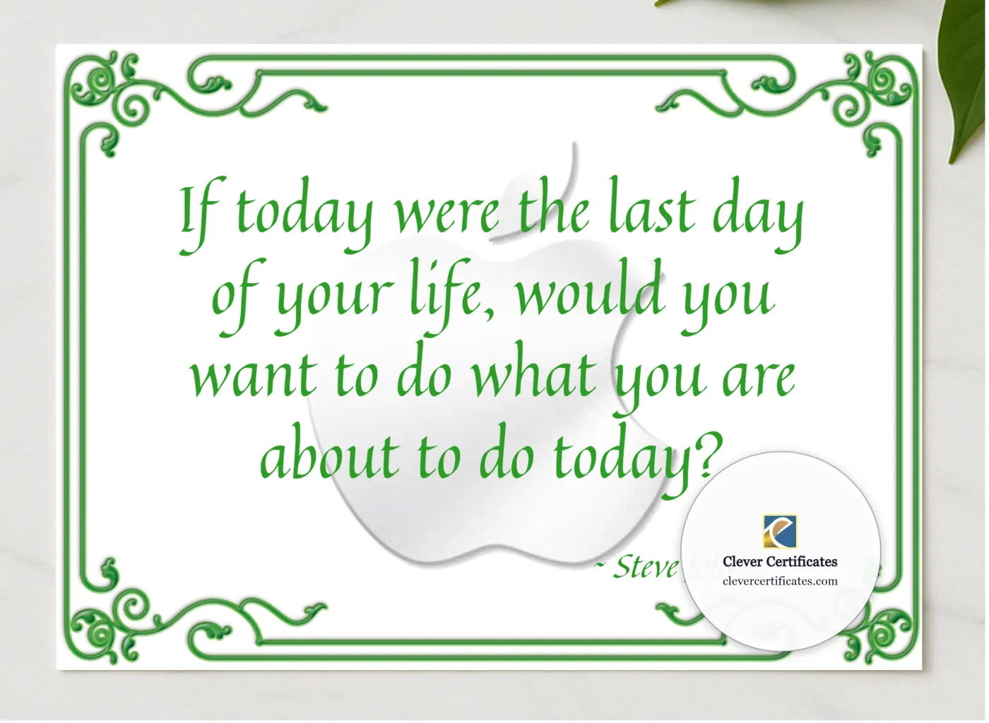 Steve Jobs Quotation presented in a sleek wooden frame, elegantly arranged on a stylish table.