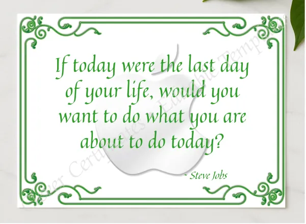 Steve Jobs Quotation presented in a sleek wooden frame, elegantly arranged on a stylish table.