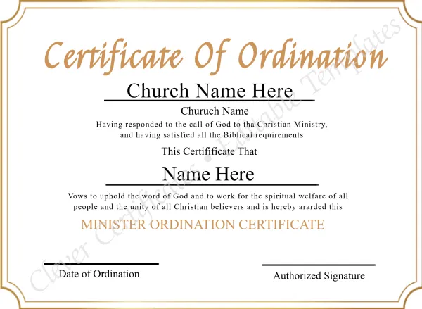 Editable Ordination Certificate