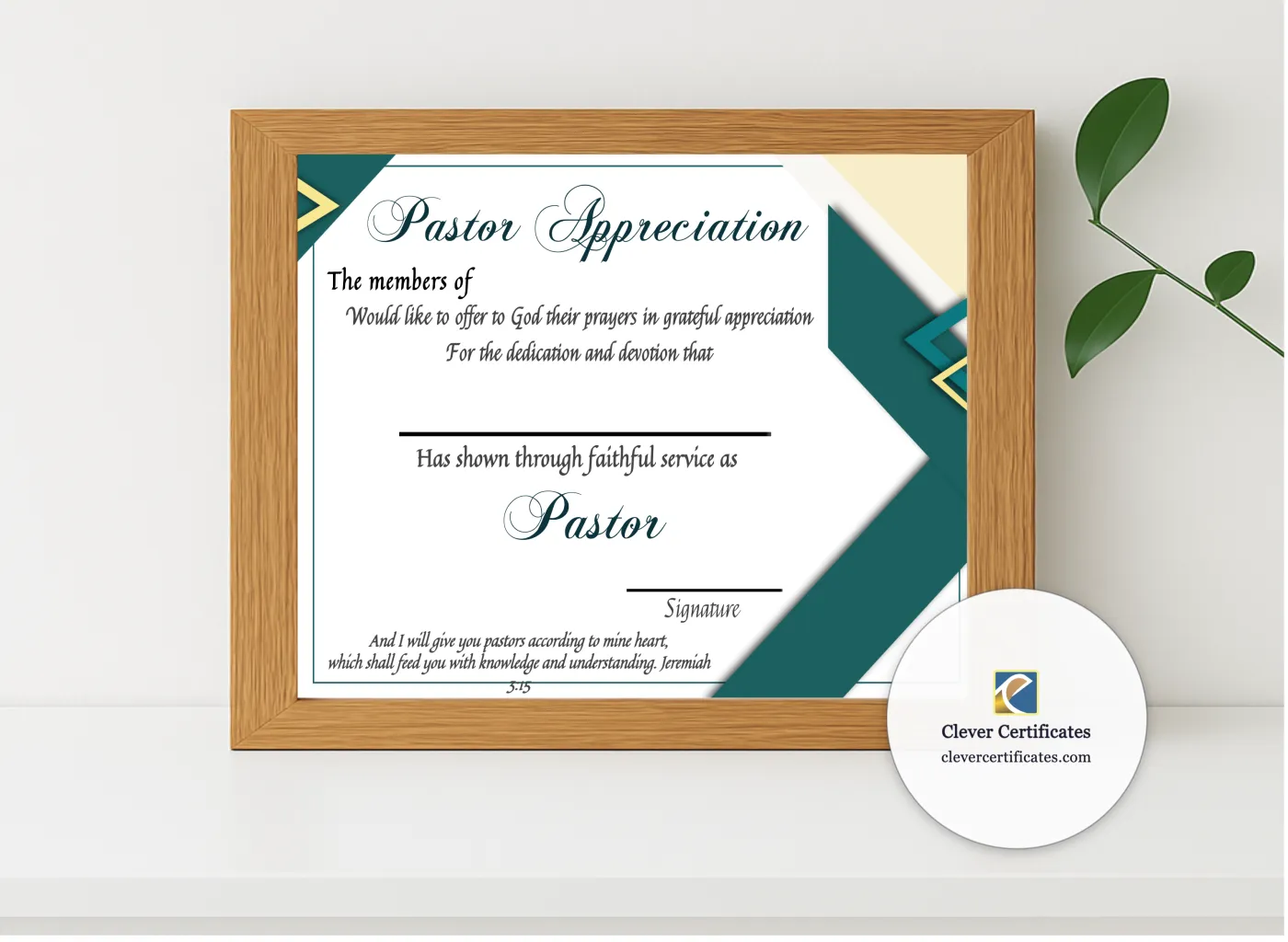 Realistic mockup featuring Printable Ordination Certificate displayed within a modern frame, set against a minimalistic background.
