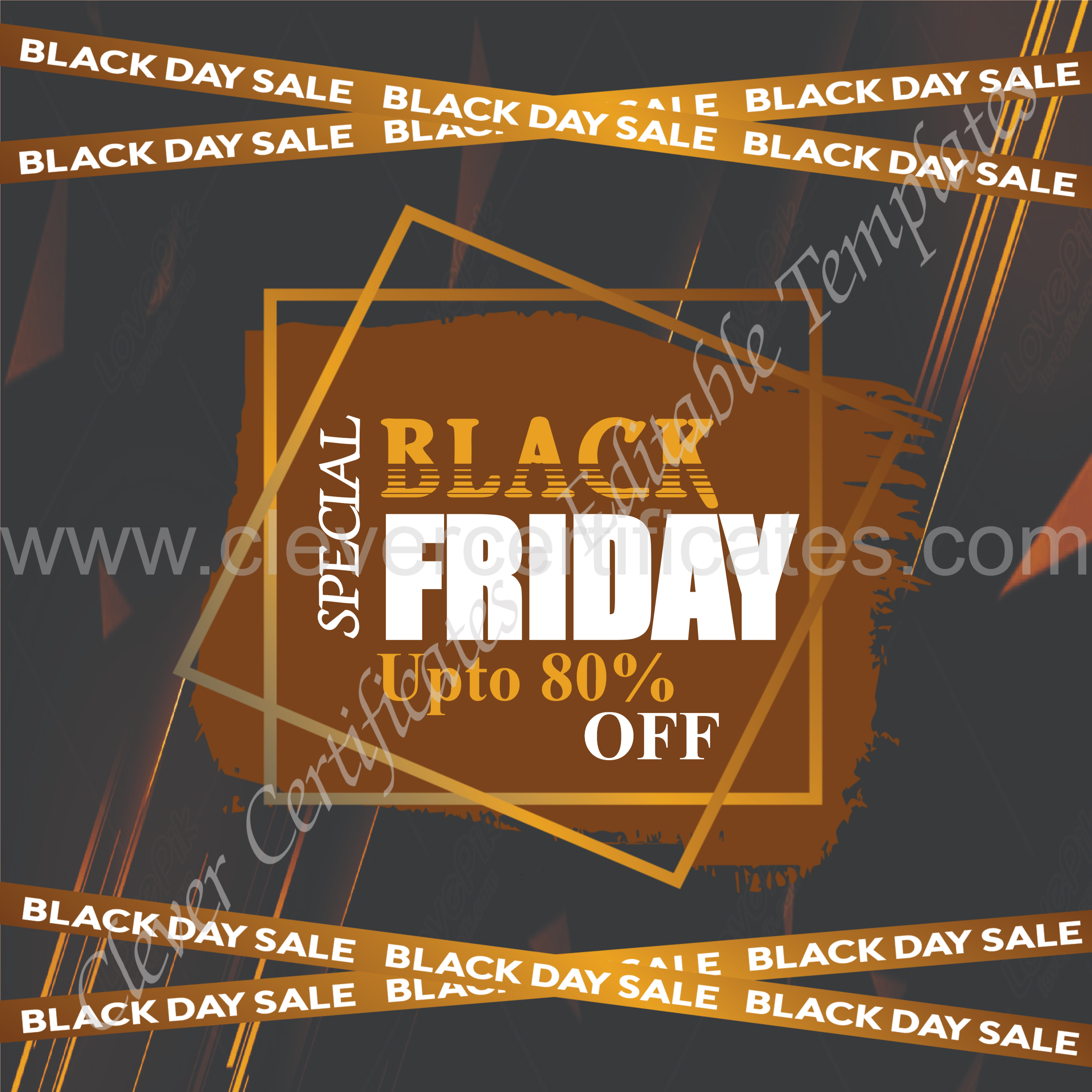 Editable Black Friday Sale Upto 80 Percent Off Instagram Post — Certificate Template Preview
