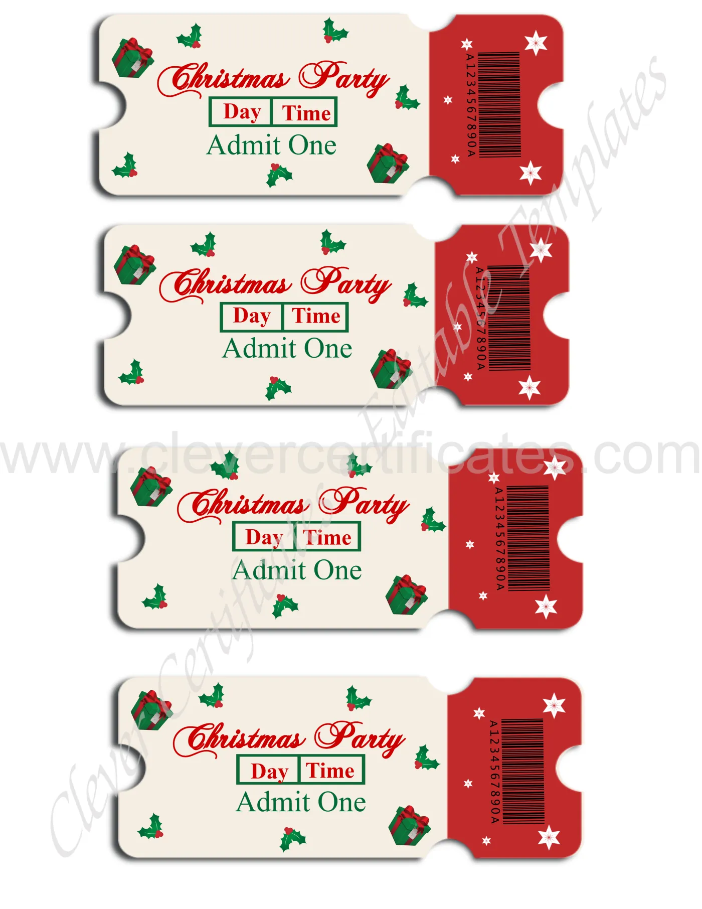 Editable Christmas Party Tickets  — Certificate Template Preview
