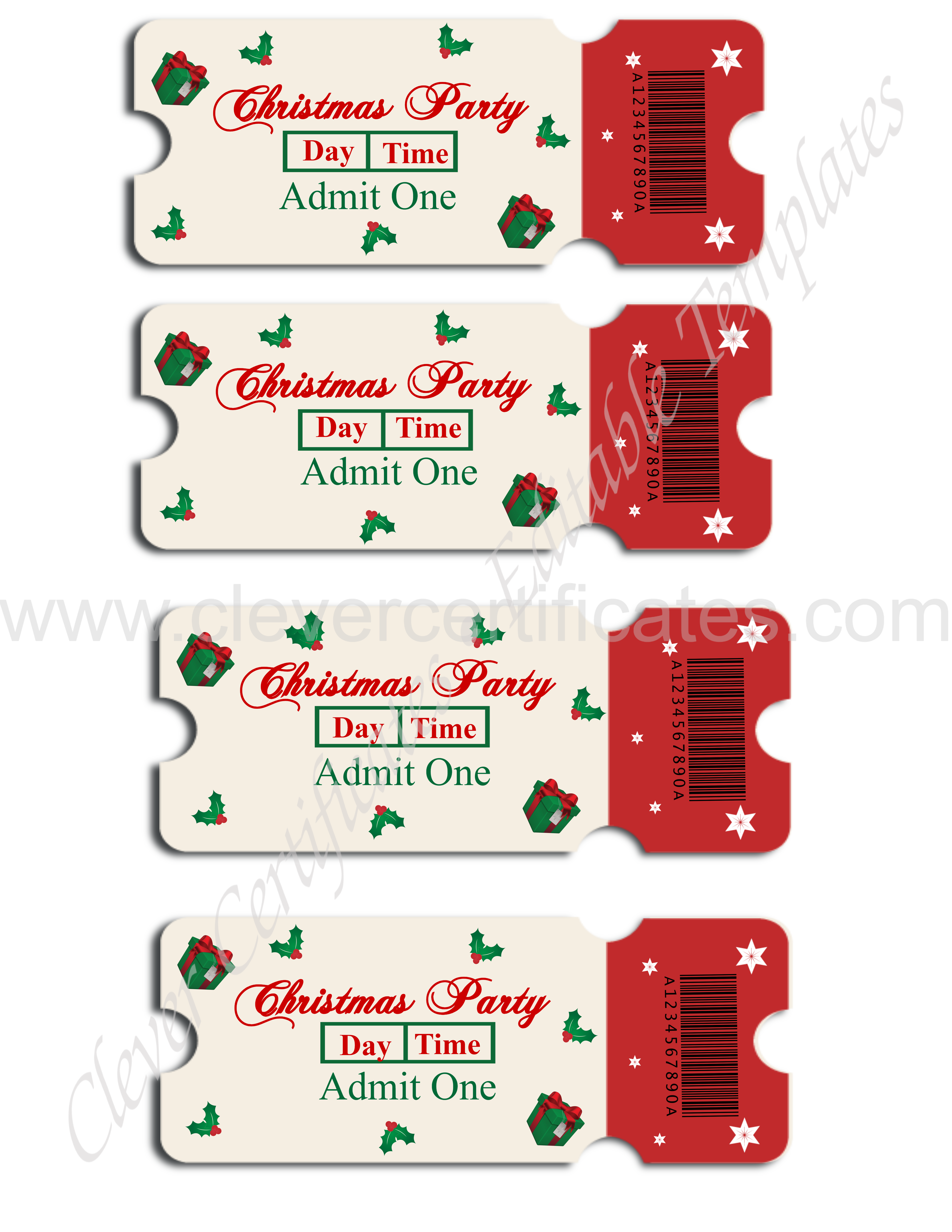 Editable Christmas Party Tickets  — Certificate Template Preview
