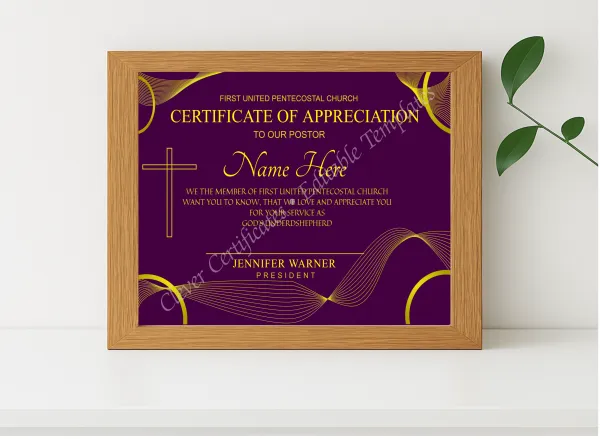 Realistic mockup featuring Customizeable Ordination Cetificate displayed within a modern frame, set against a minimalistic background.