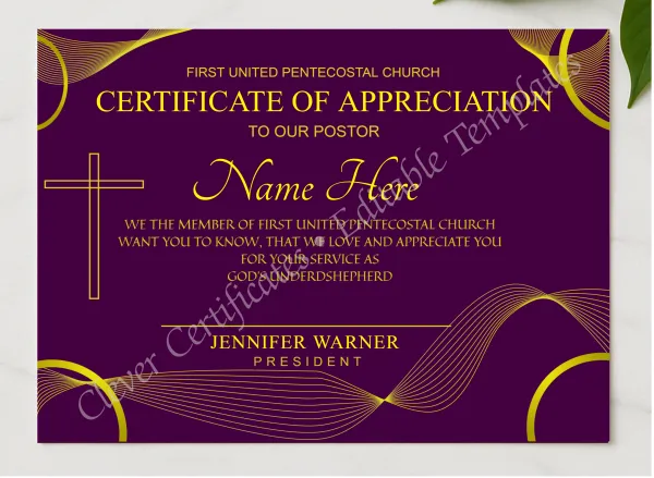 Customizeable Ordination Cetificate presented in a sleek wooden frame, elegantly arranged on a stylish table.