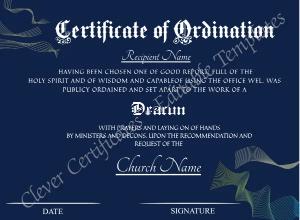 Editable Ordination Certificate Design