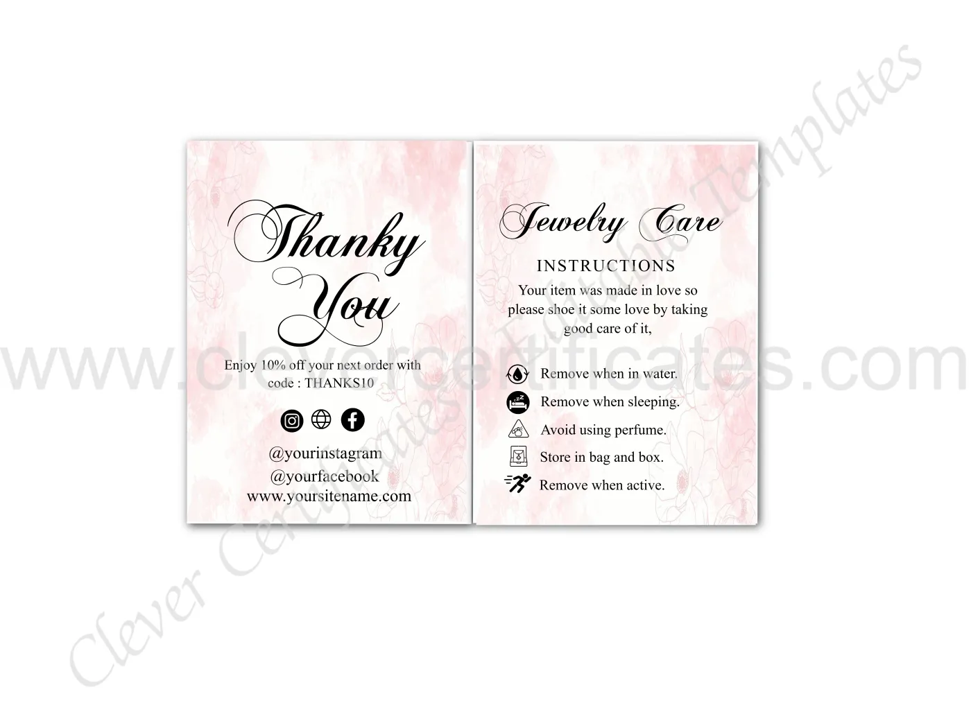 Editable Care Card For Jewelry — Certificate Template Preview