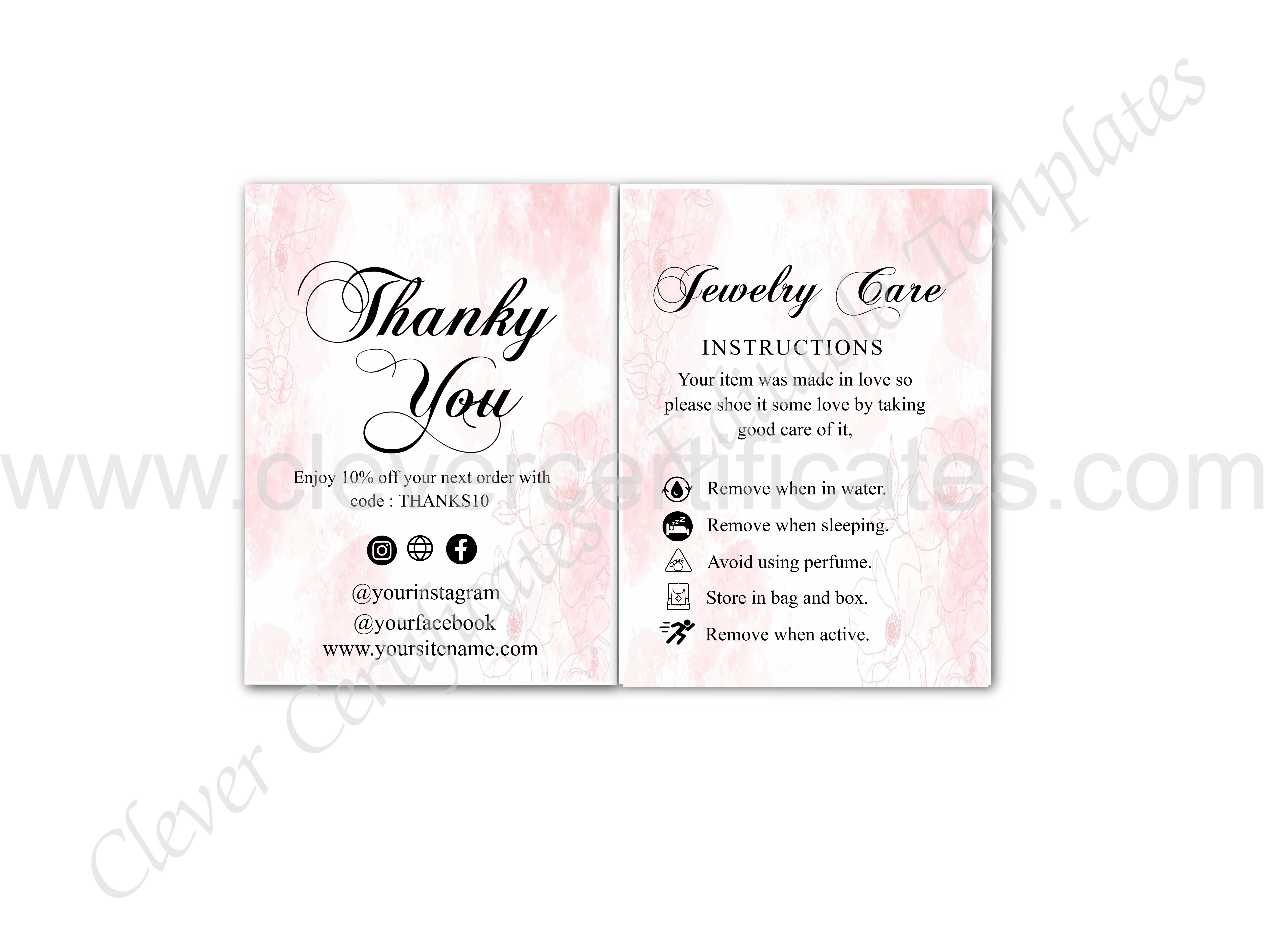 Editable Care Card For Jewelry — Certificate Template Preview