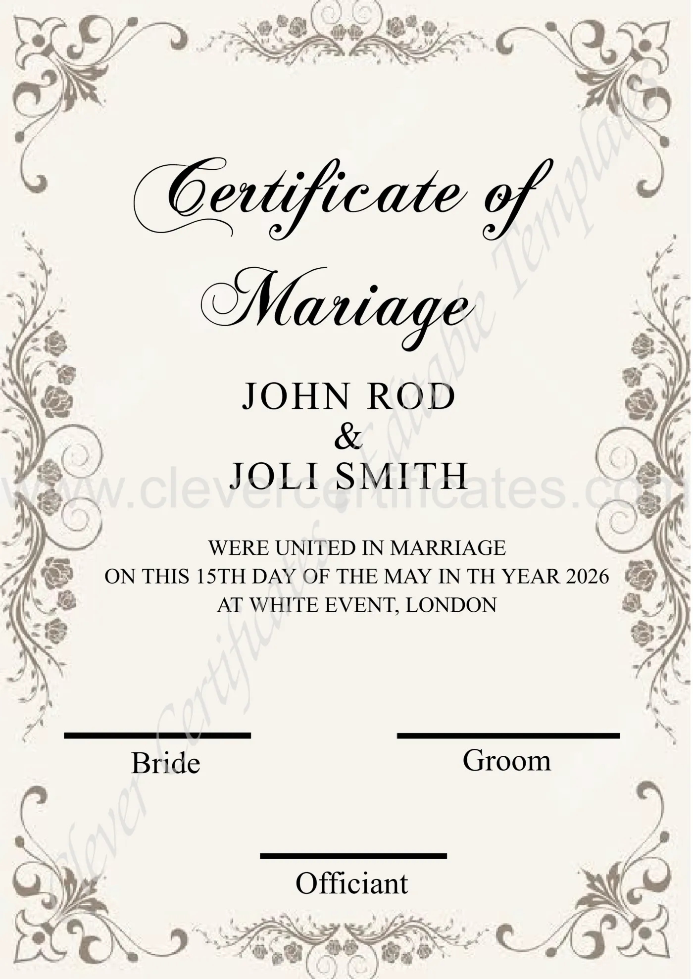 Downloadable Marriage Certificate — Certificate Template Preview