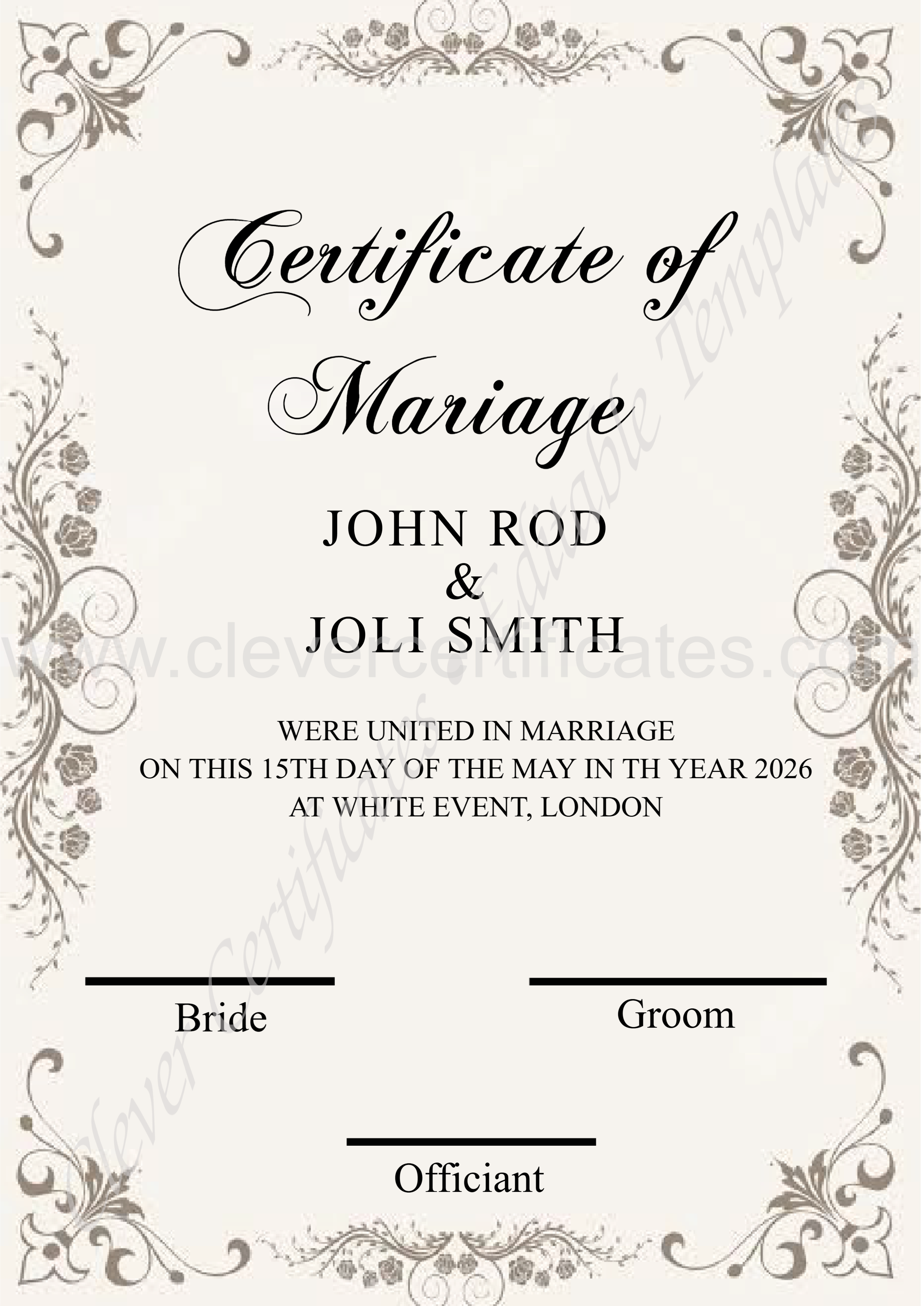 Downloadable Marriage Certificate — Certificate Template Preview