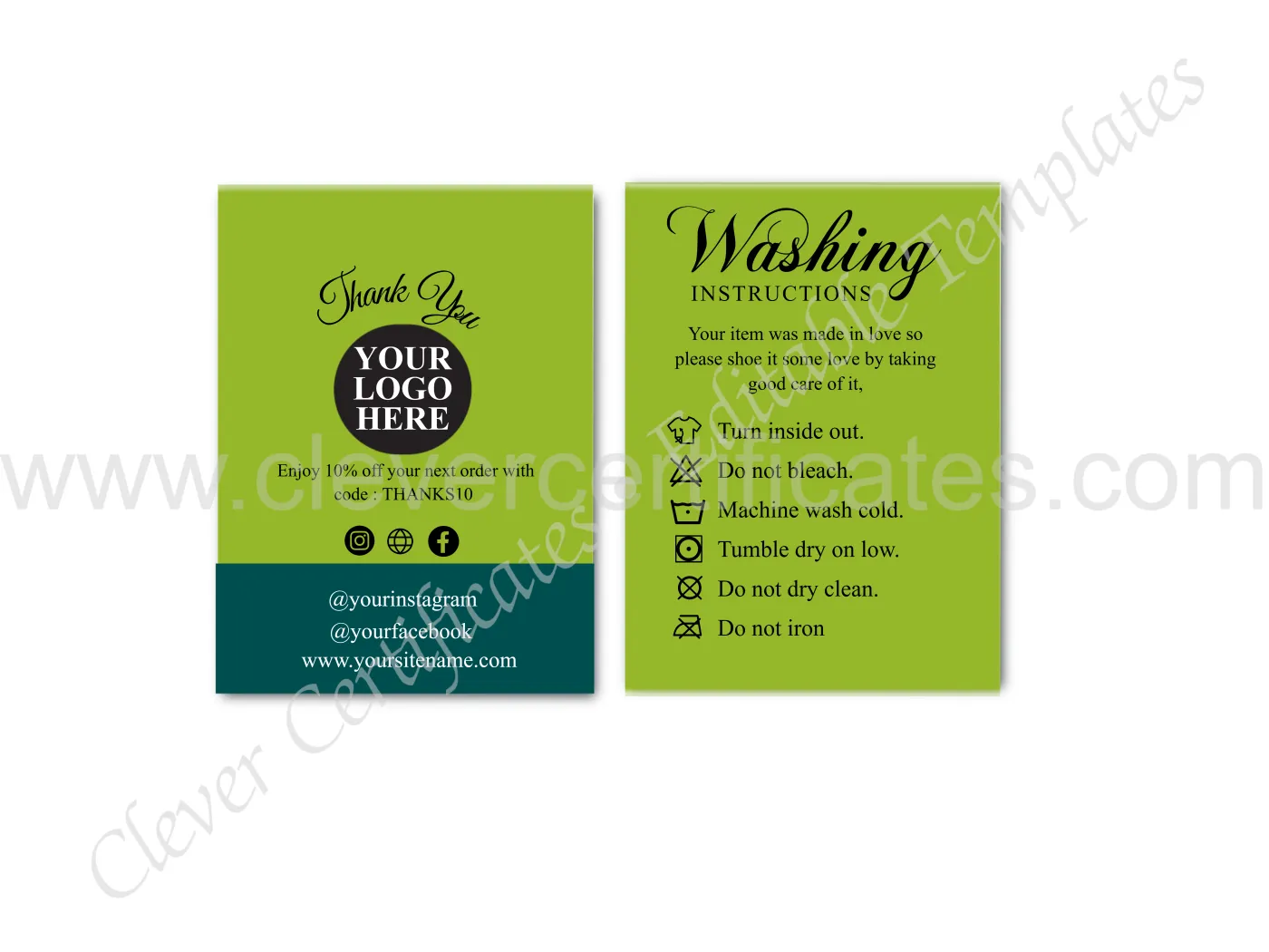 Editable Care Card For Clothes — Certificate Template Preview
