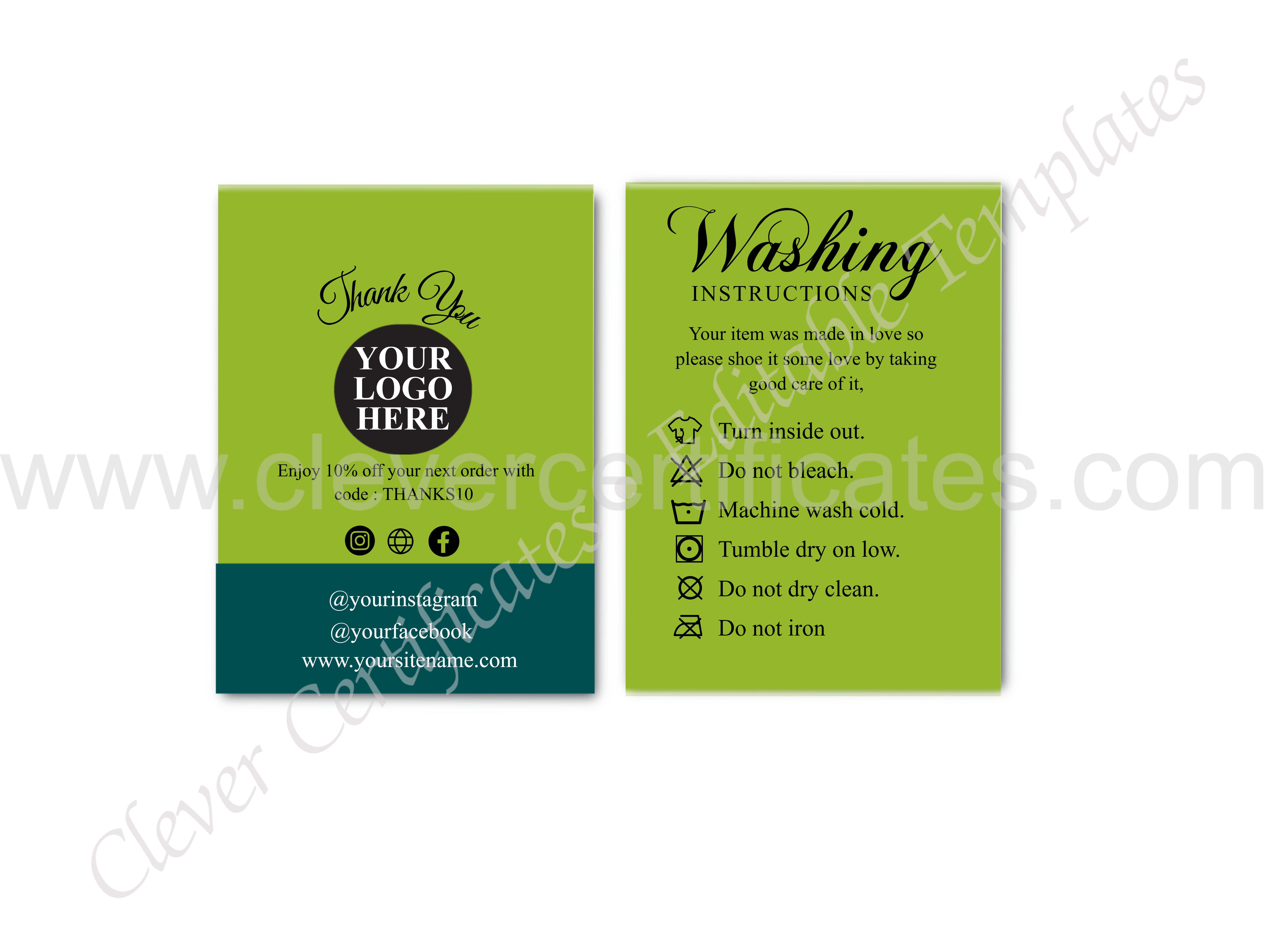 Editable Care Card For Clothes — Certificate Template Preview