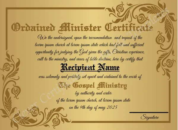 Printable Ordination Certificate Design 
