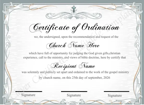 Downloadable Ordination Certiificate Design