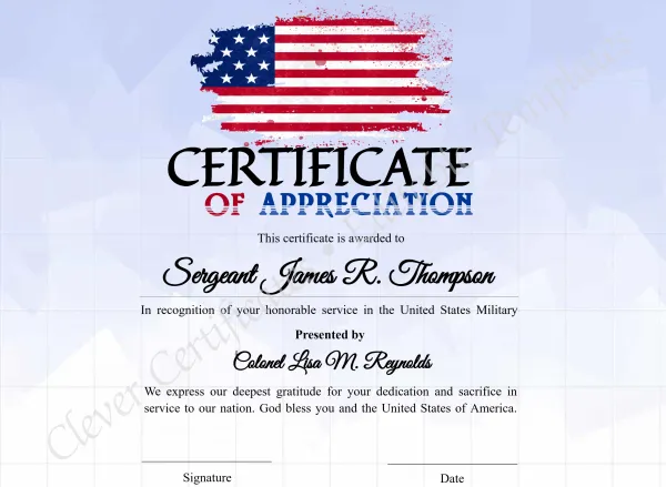 Editable America Certificate Of Appreciation