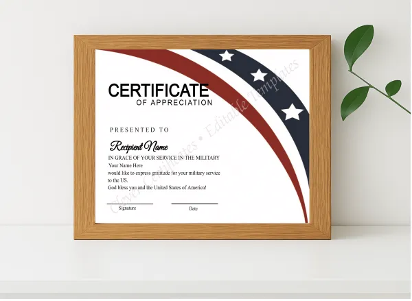 Realistic mockup featuring Editable Simple American Flag Certificate displayed within a modern frame, set against a minimalistic background.