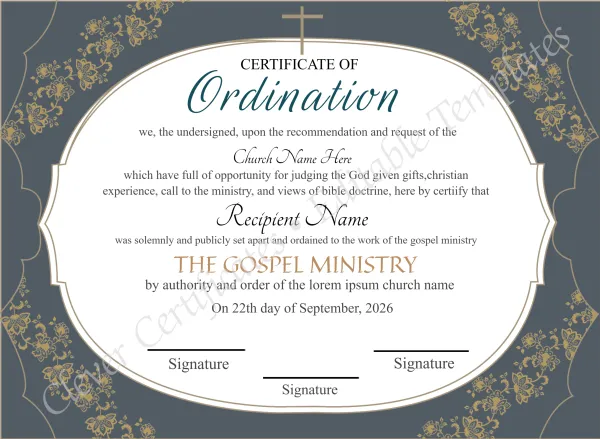 Editable Ordination Certificate 2