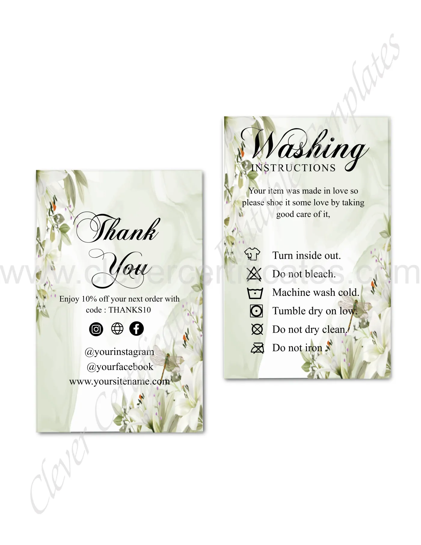 Editable Clothes Care Card — Certificate Template Preview