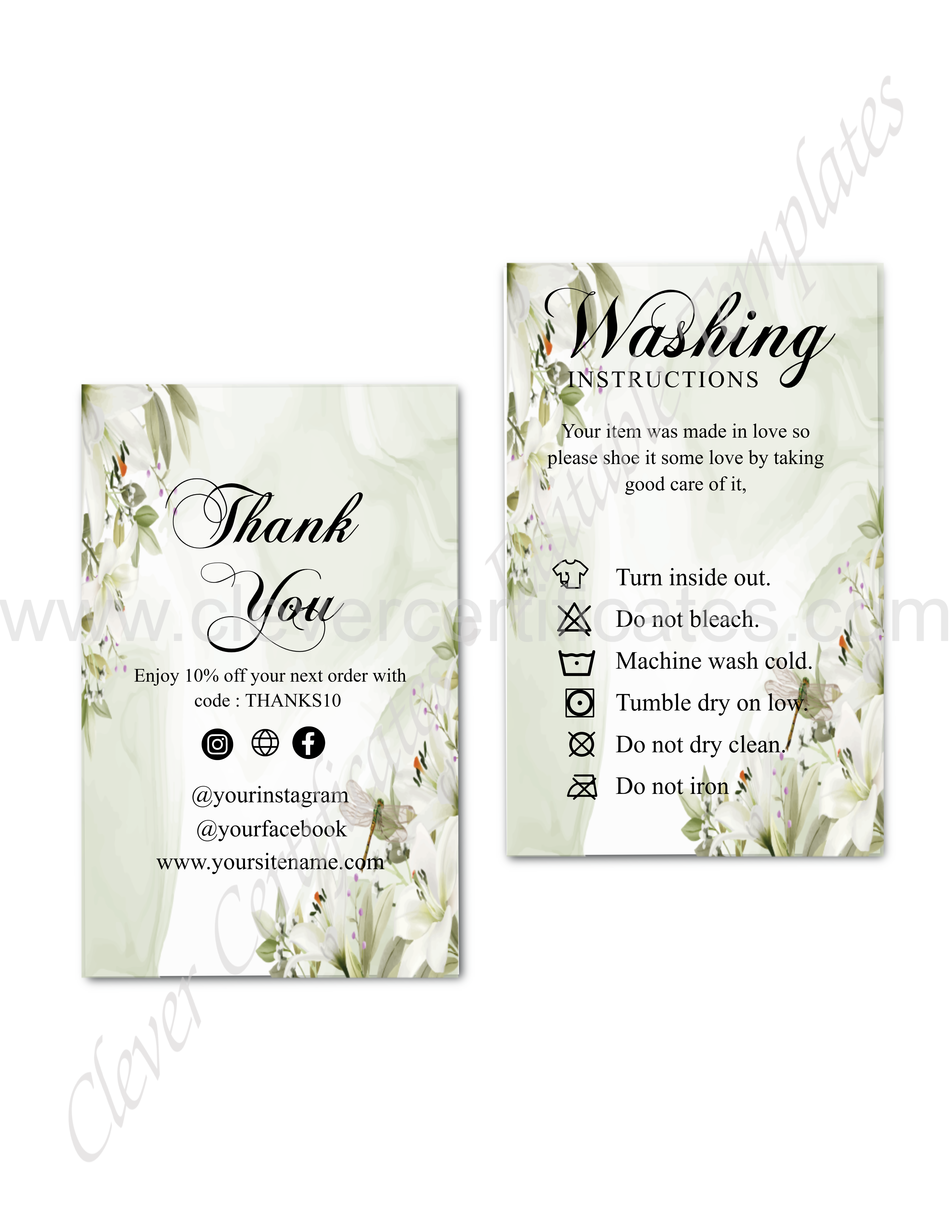 Editable Clothes Care Card — Certificate Template Preview