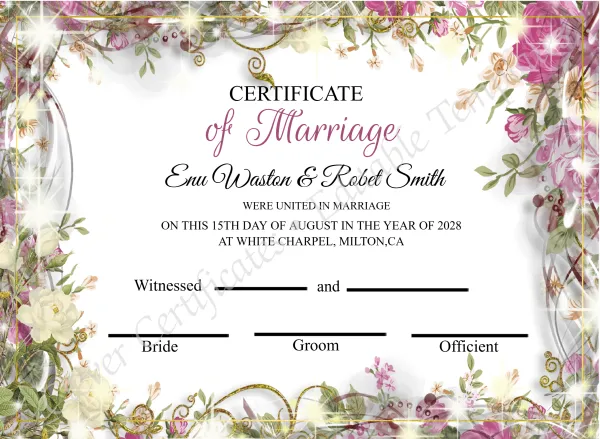 Customizeable Marriage Certificate Design