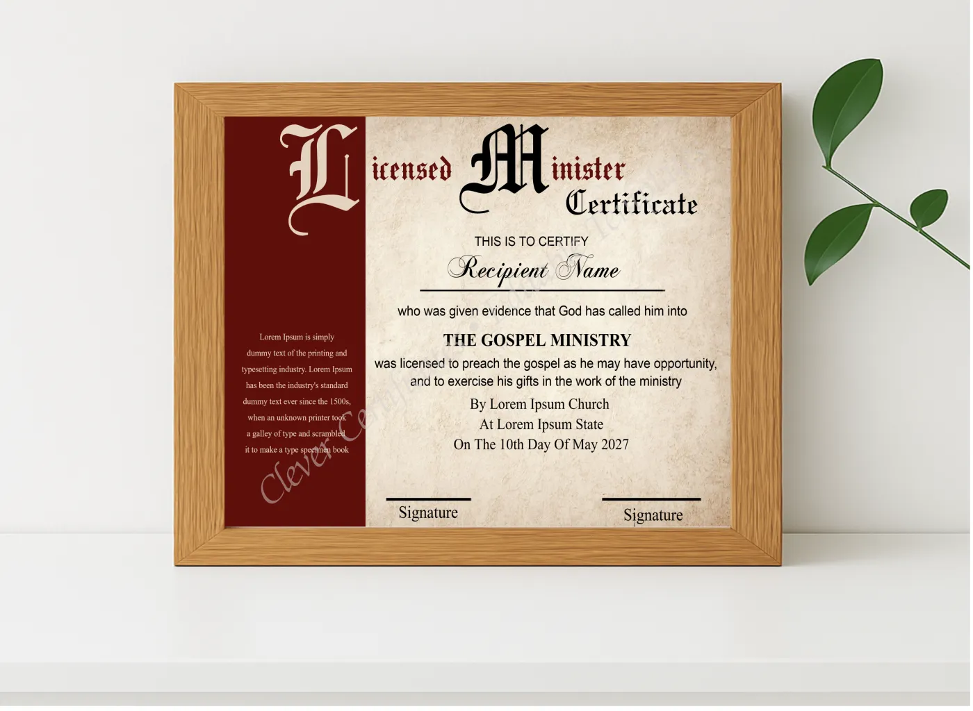 Realistic mockup featuring Editable License Certificate Design displayed within a modern frame, set against a minimalistic background.