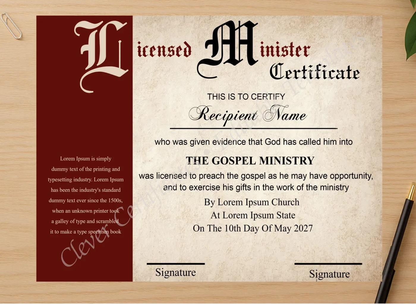 Professional preview of Editable License Certificate Design certificate on high-quality stationery paper, ideal for showcasing the final look.
