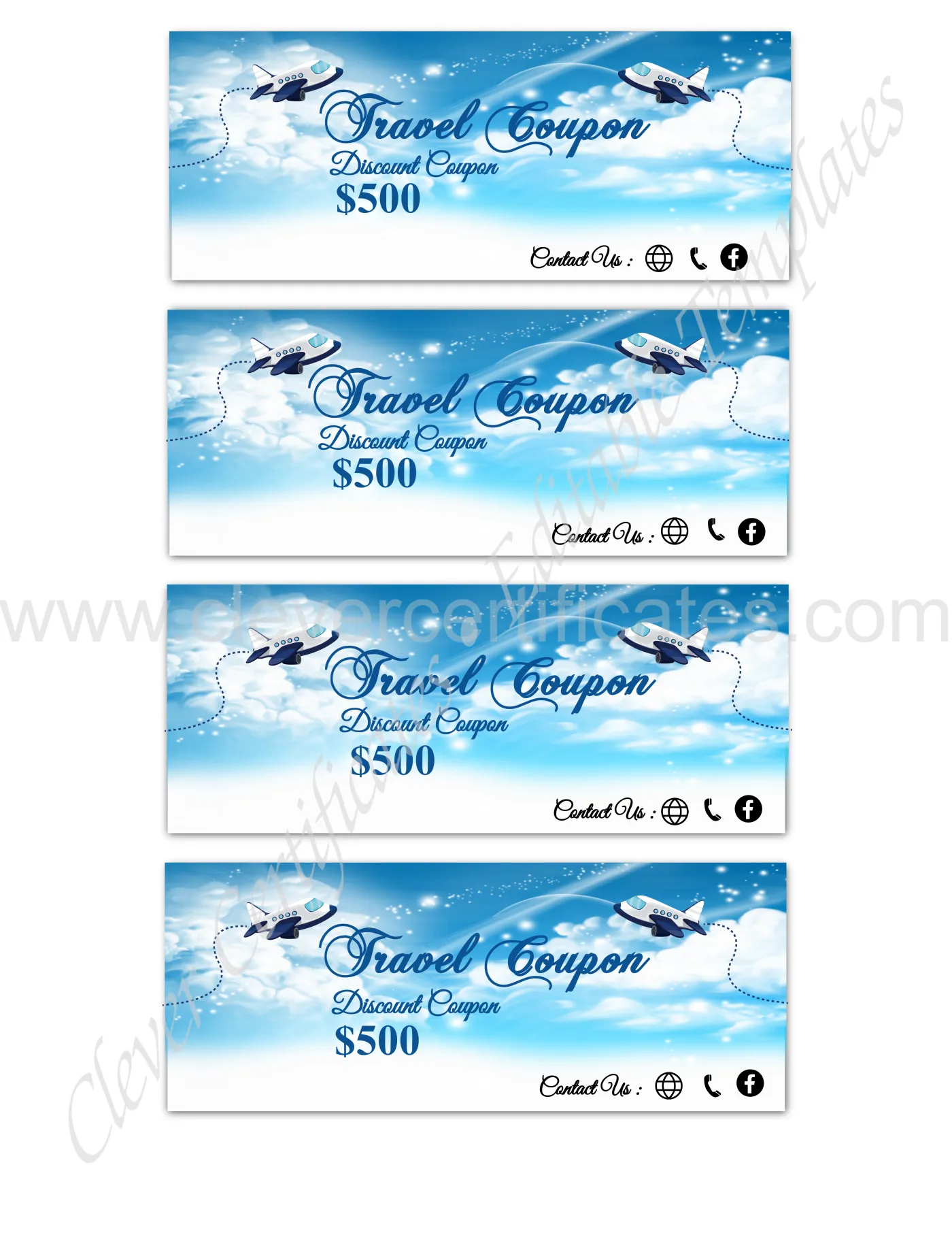 Editable Travel Coupon — Certificate Template Preview
