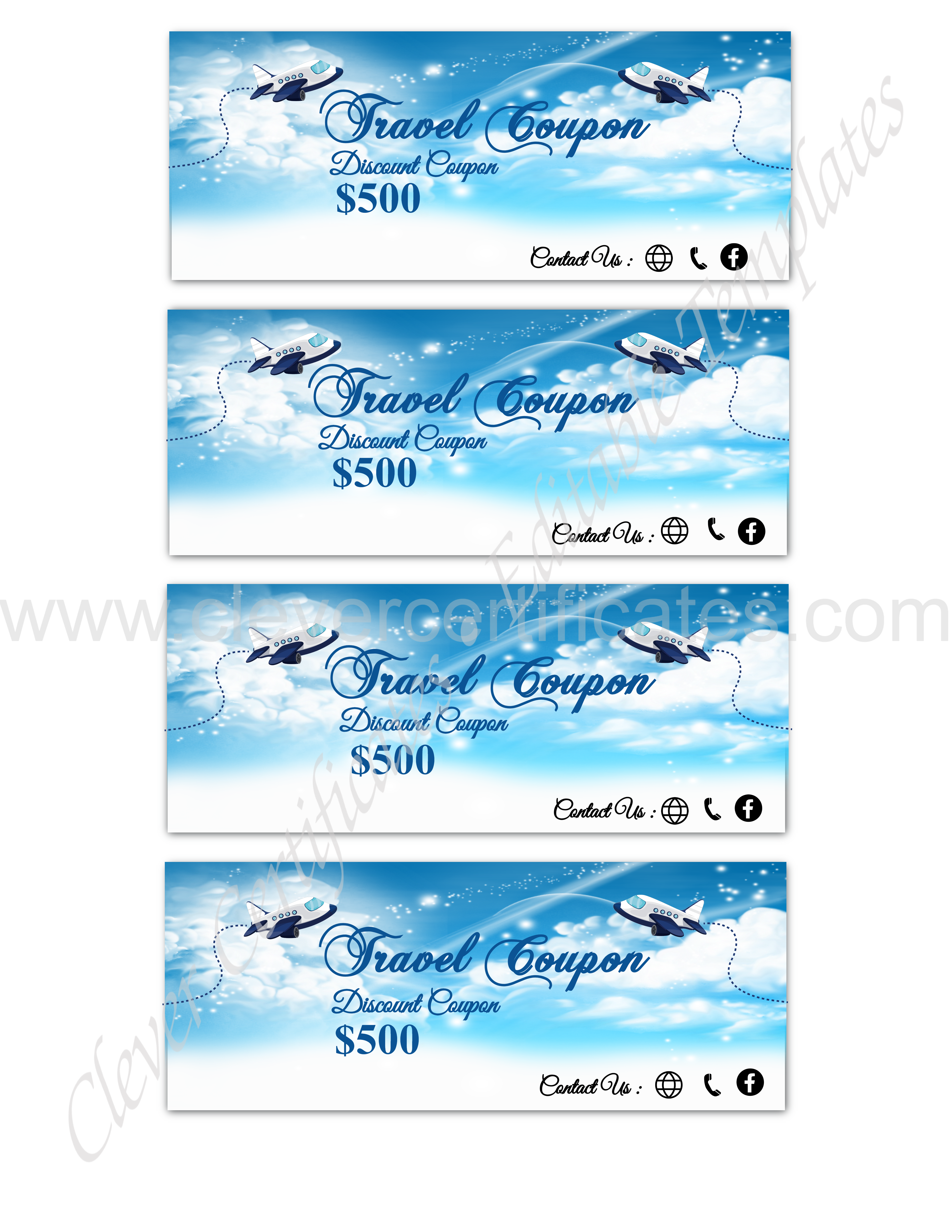 Editable Travel Coupon — Certificate Template Preview