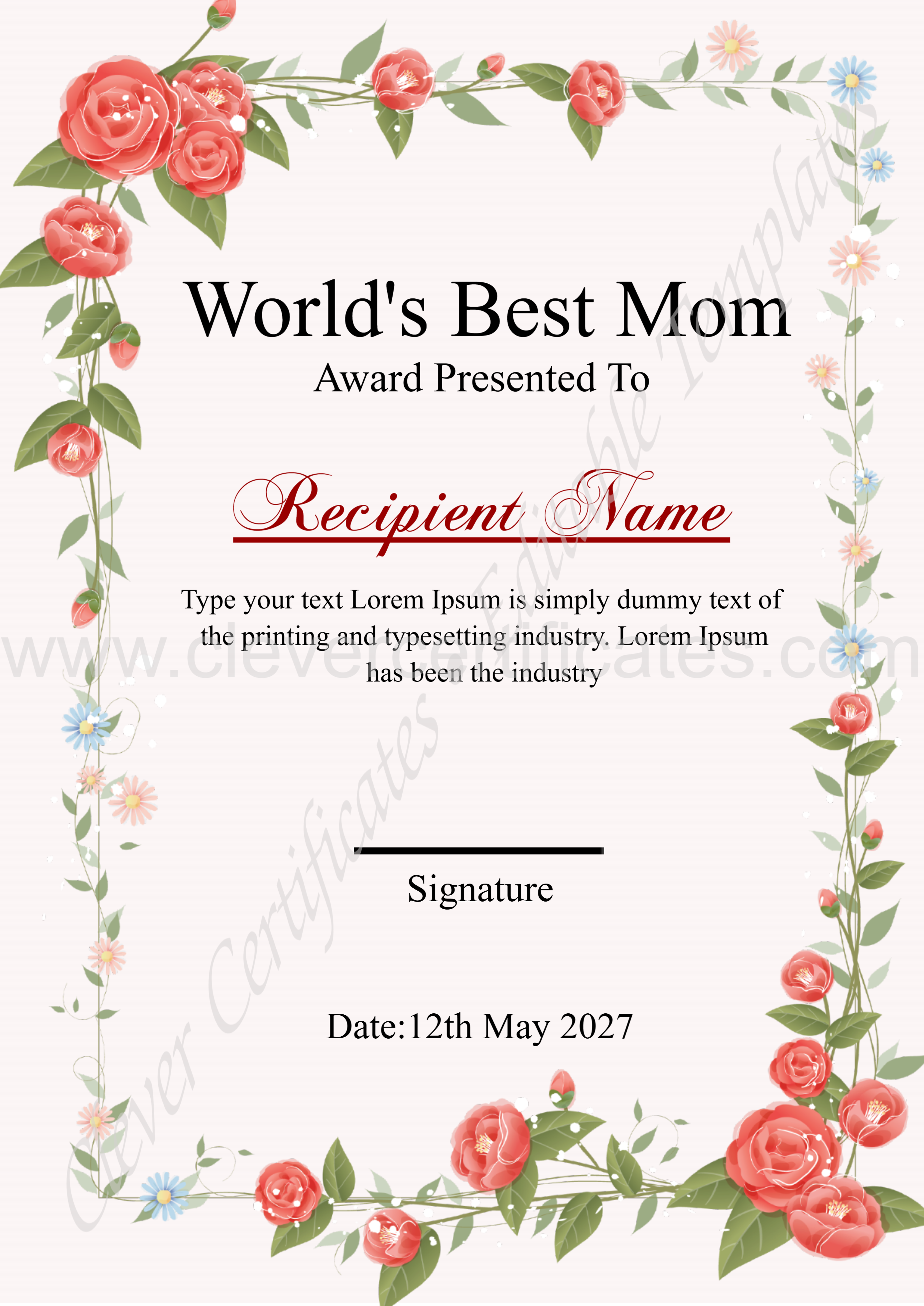 Editable Best Mom Certificate Design — Certificate Template Preview