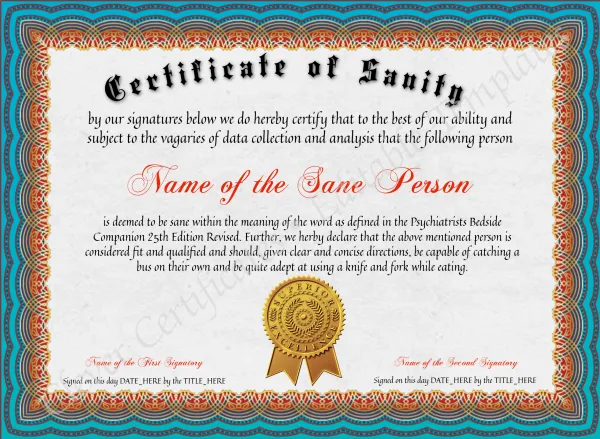 Certificate Of Sanity