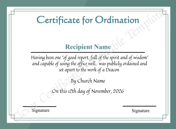 Editable Deacon Ordination Certificate Template 