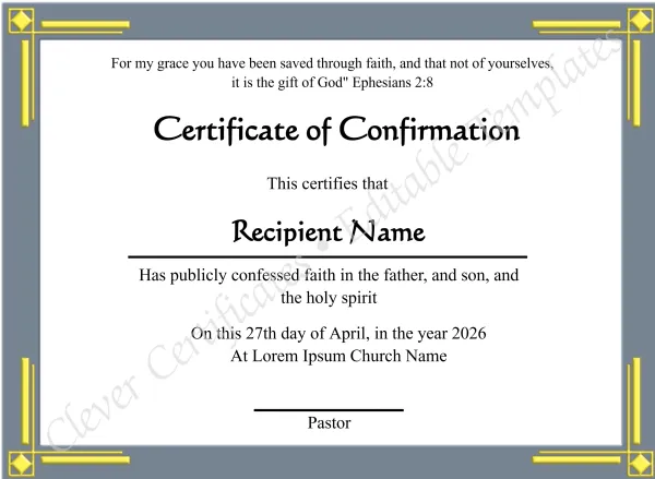 Editable Confirmation Certificate 