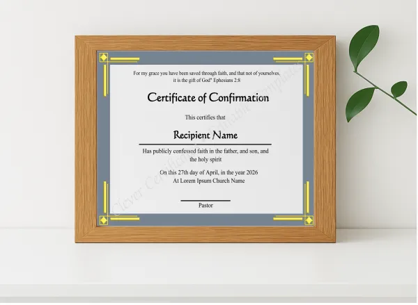 Realistic mockup featuring Editable Confirmation Certificate  displayed within a modern frame, set against a minimalistic background.