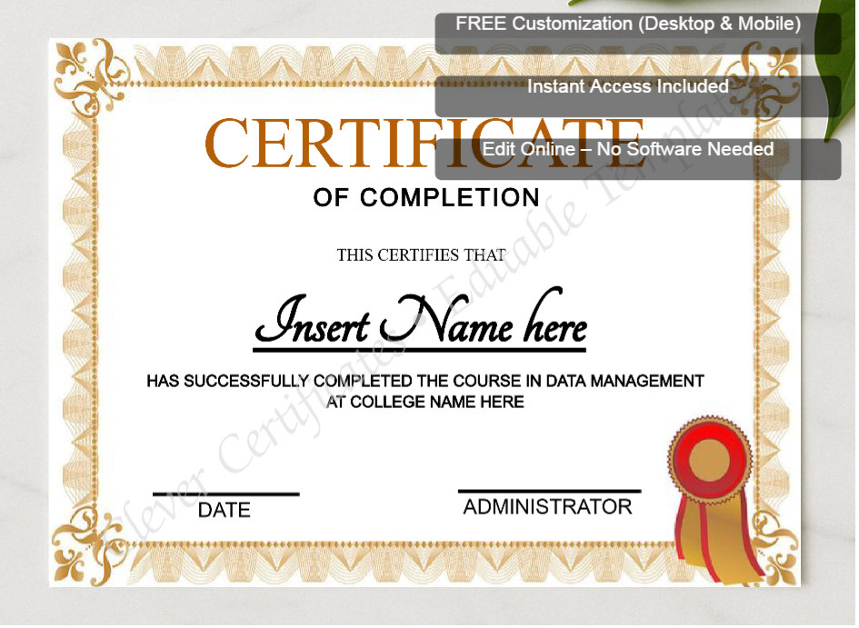 Framed preview featuring Free Editor badge stack for Completion Designs