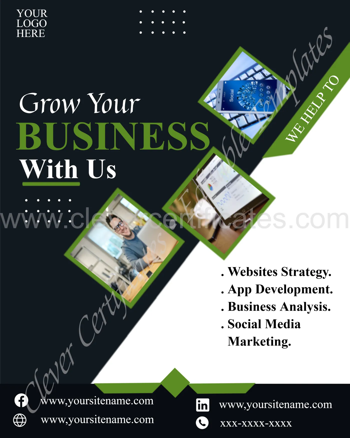Editable Grow Your Business Instagram Post — Certificate Template Preview