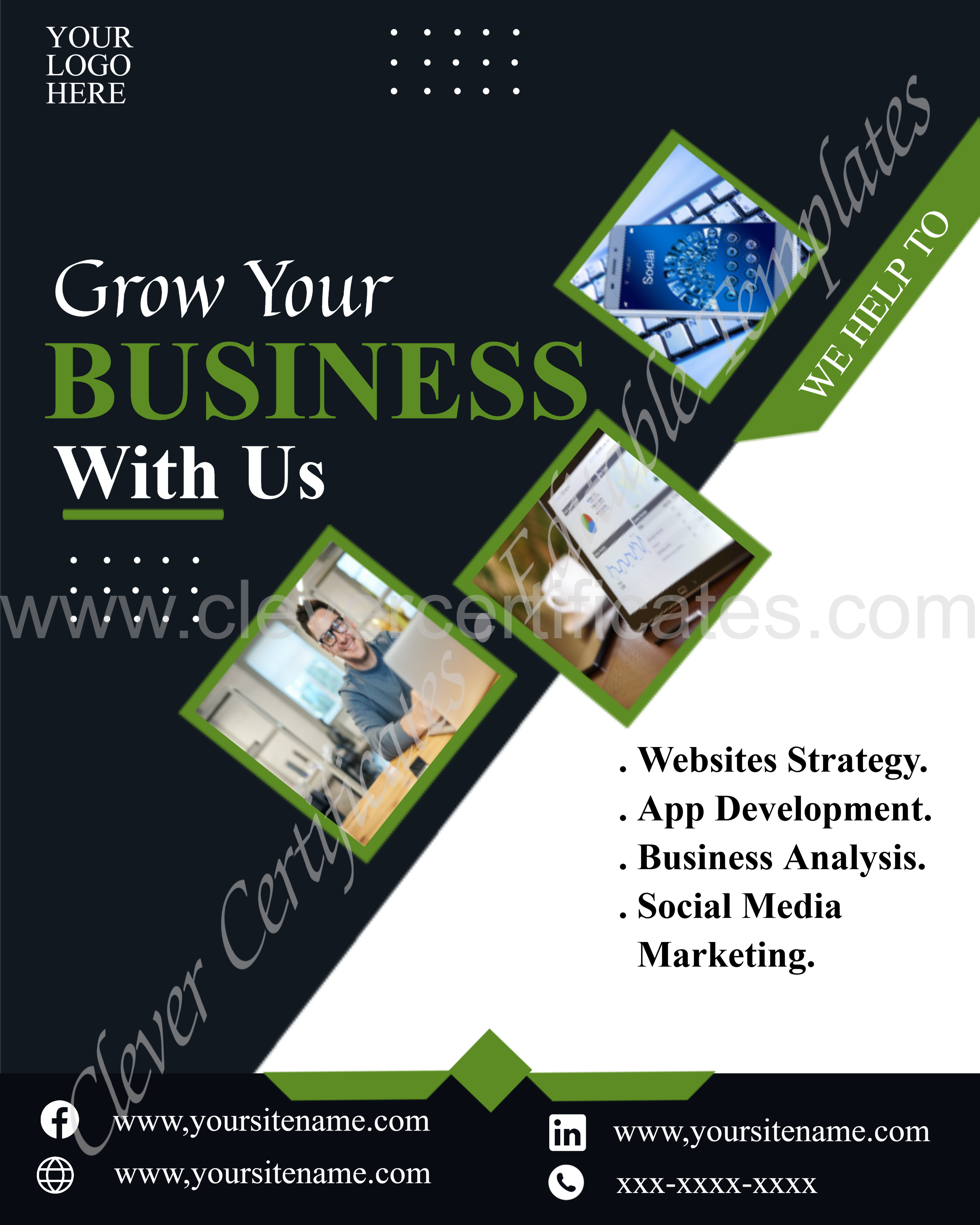 Editable Grow Your Business Instagram Post — Certificate Template Preview