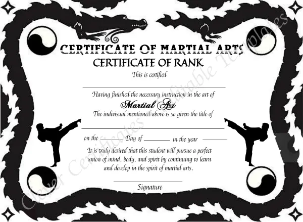 Printable Martial Arts Rank Certificate