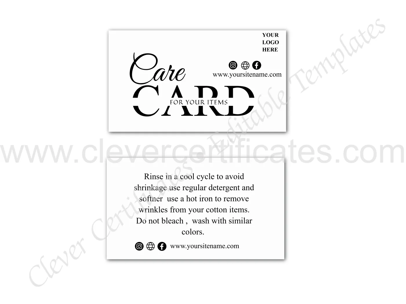 Editable Items Care Card — Certificate Template Preview
