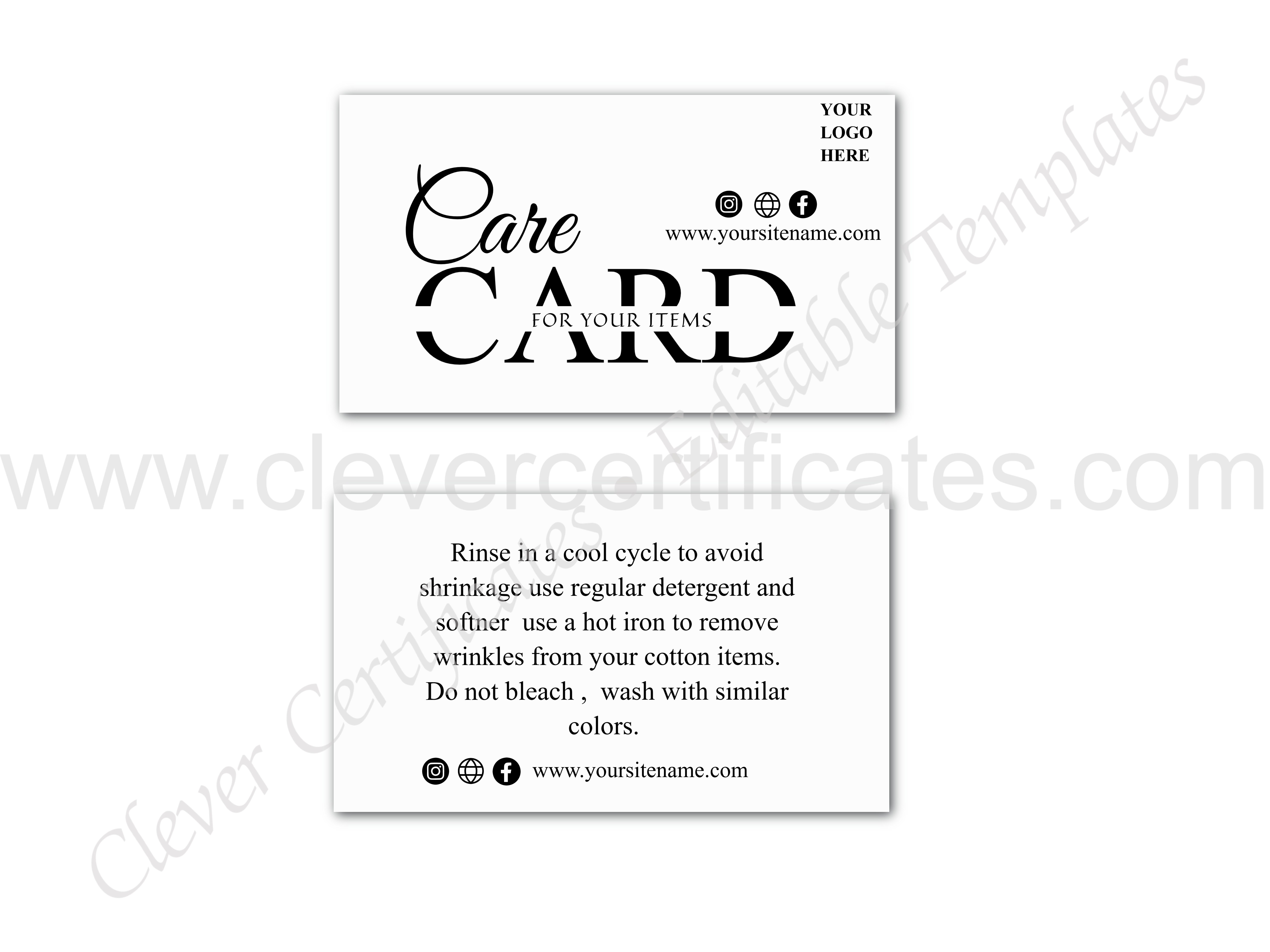 Editable Items Care Card — Certificate Template Preview