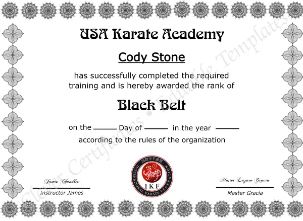 Editable Certificate Of Martial Arts