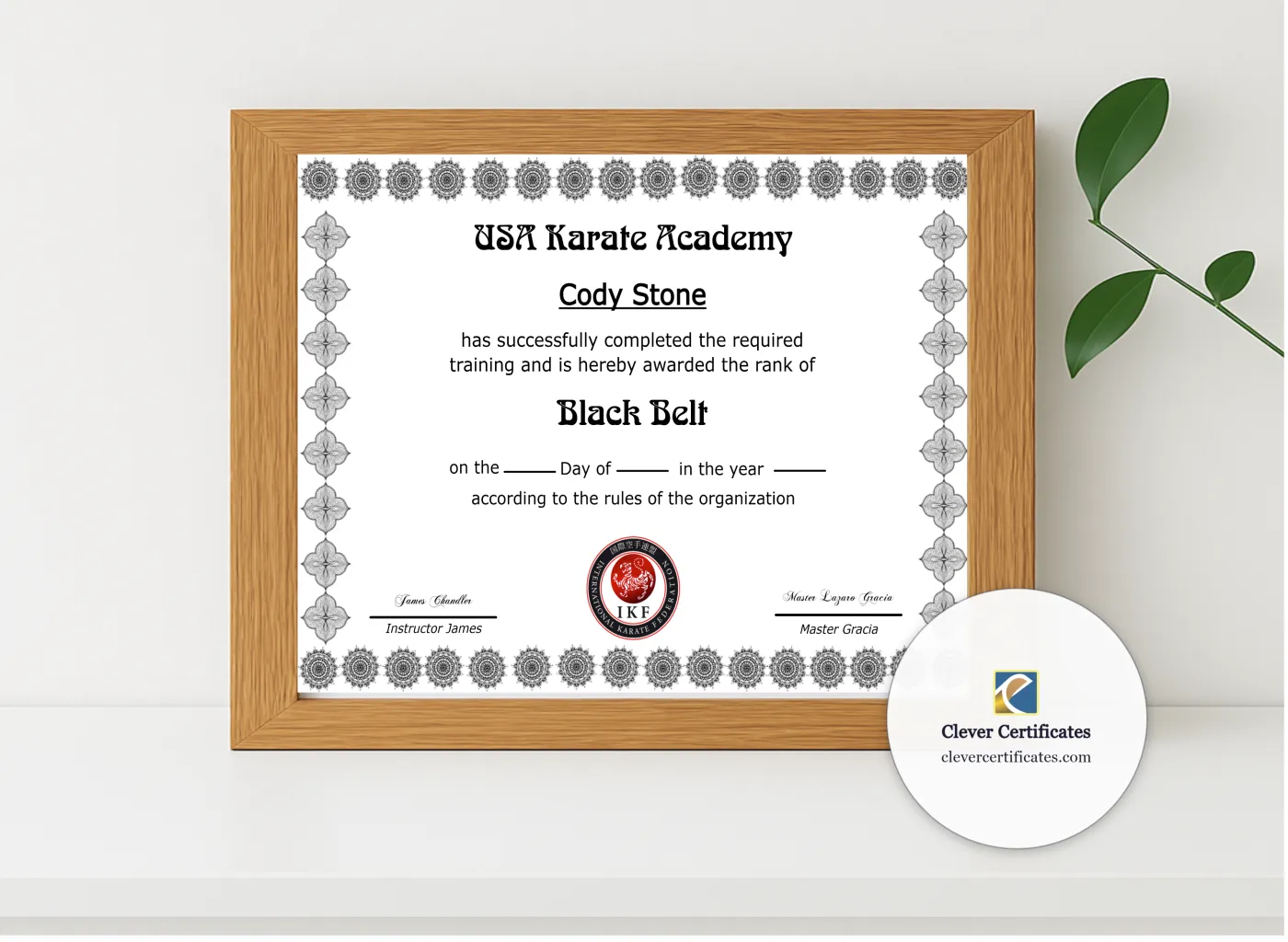 Realistic mockup featuring Editable Certificate Of Martial Arts displayed within a modern frame, set against a minimalistic background.