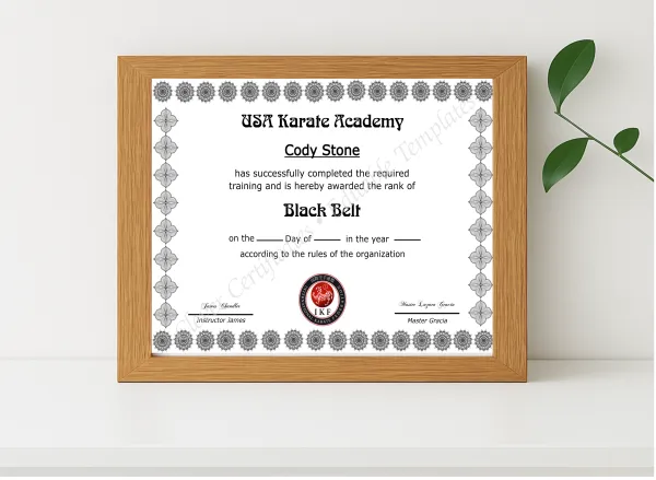 Realistic mockup featuring Editable Certificate Of Martial Arts displayed within a modern frame, set against a minimalistic background.