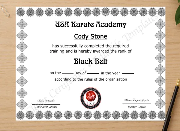 Professional preview of Editable Certificate Of Martial Arts certificate on high-quality stationery paper, ideal for showcasing the final look.