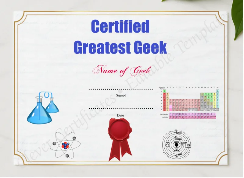 Greatest Geek Award presented in a sleek wooden frame, elegantly arranged on a stylish table.